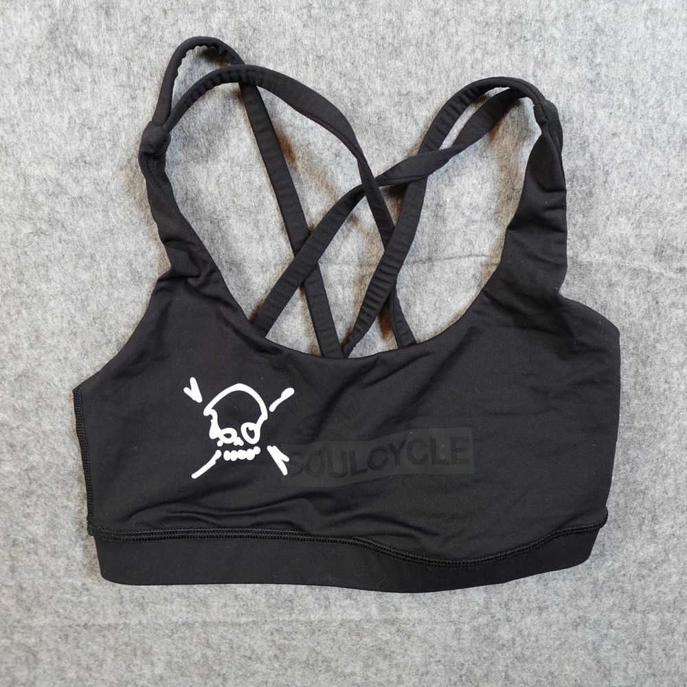 Lululemon Bra Womens 4 Energy Soul Cycle Skull Black Racerback Running Workout